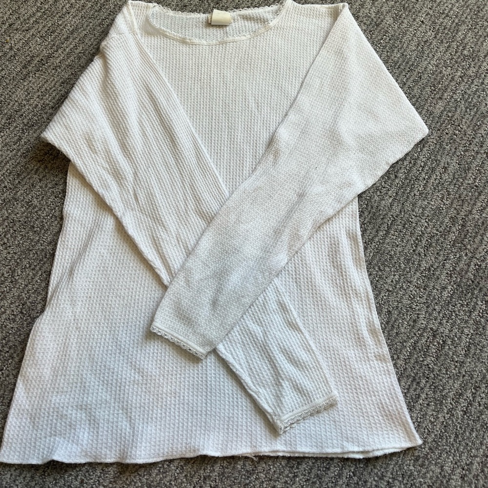 Hanes white waffle, long sleeve